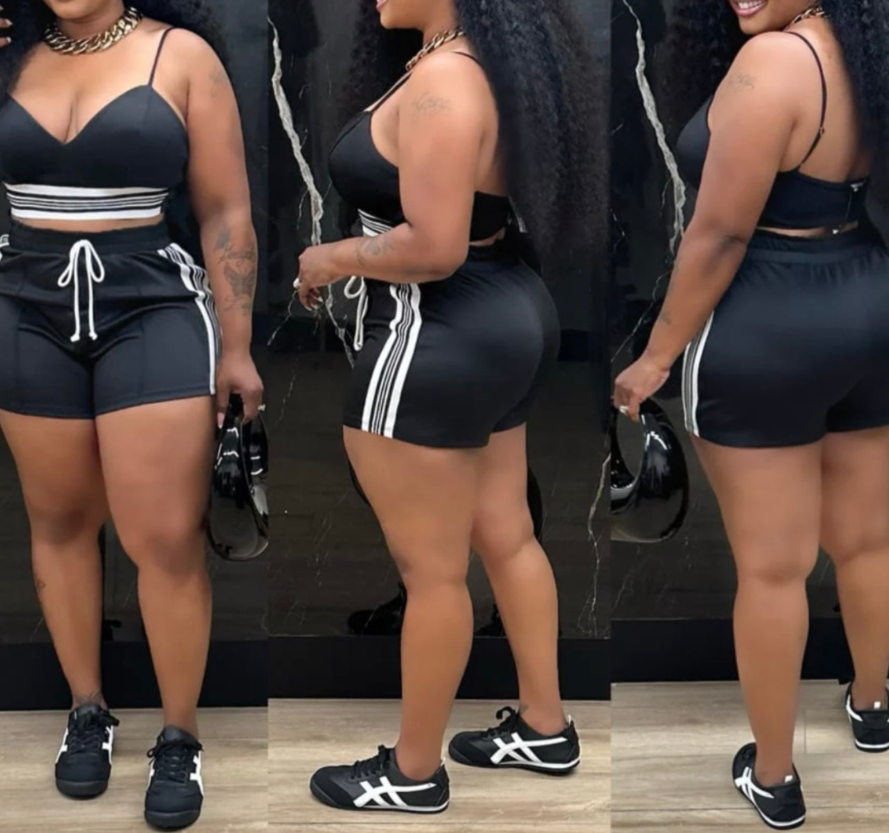 Around the way short set black